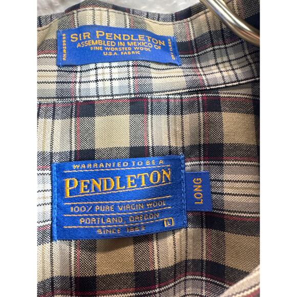 Pendleton Virgin Wool Stewart Camel Tartan Long Sleeve Button Shirt Large Long - Picture 4 of 6